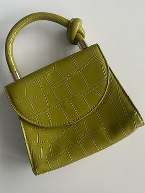 Olive Green Croc-Embossed Top Handle Bag